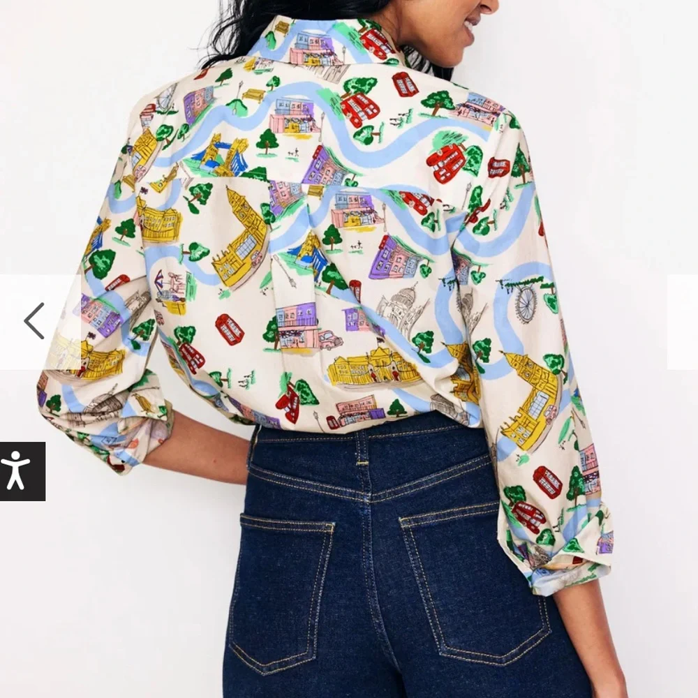 Boden Sienna London Town Ivory Button Down Top 4P - Picture 6 of 11